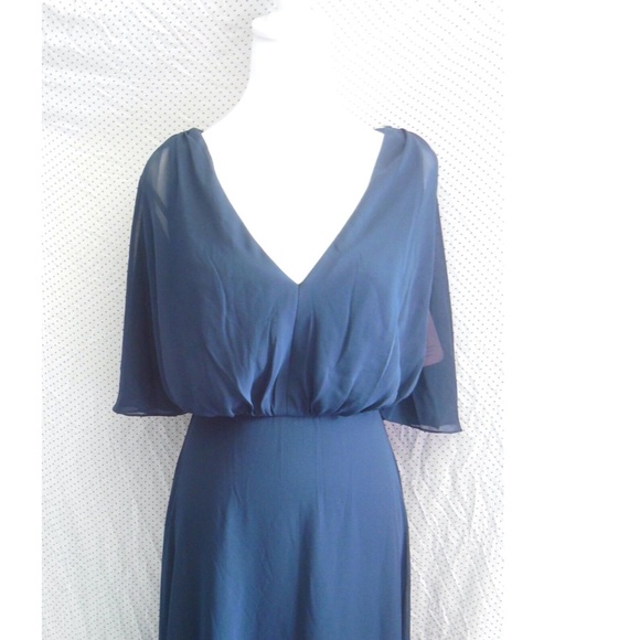 NEW AFTER SIX Navy CHIFFON V-Neck SPLIT-SLEEVE Blouson Bodice BRIDESMAID GOWN 6 - Picture 7 of 15